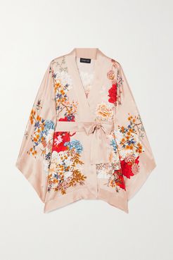 Belted Floral-print Silk-satin Robe - Pastel pink