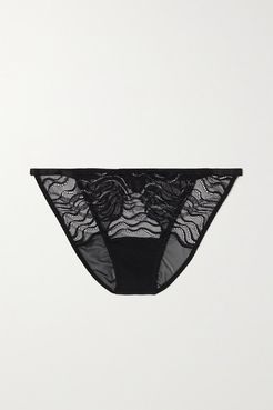 Katharine Cutout Scalloped Stretch-lace Briefs - Black