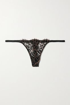 Rivera Satin-trimmed Corded Lace Thong - Black