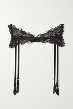 Evita Scalloped Lace And Stretch-satin Suspender Belt - Black
