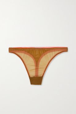 Rachael Stretch-tulle Thong - Brown