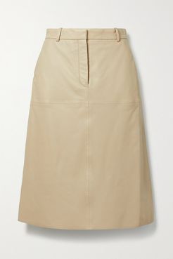 Salva Leather Midi Skirt - Beige