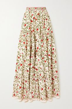 Macadamia Bead-embellished Embroidered Floral-print Cotton-poplin Maxi Skirt - White