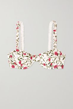 Agraz Ruffled Floral-print Underwired Bikini Top - White