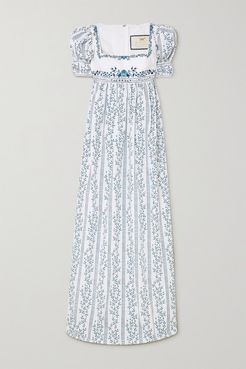 Pistachio Bead-embellished Embroidered Floral-print Cotton Maxi Dress - White