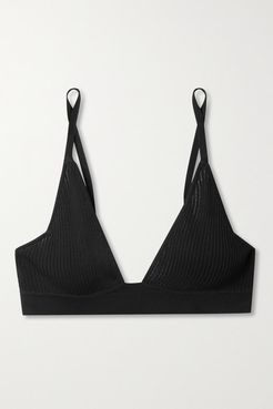 Amy Ribbed-knit Soft-cup Triangle Bra - Black