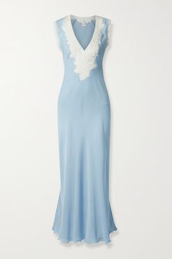 Lace-trimmed Silk-georgette Nightdress - Blue