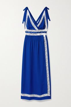 Paolina Lace And Satin-trimmed Silk-georgette Nightdress - Royal blue