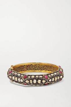 18-karat Gold And Sterling Silver, Diamond And Ruby Bangle