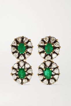 18-karat Gold, Sterling Silver, Emerald And Diamond Earrings