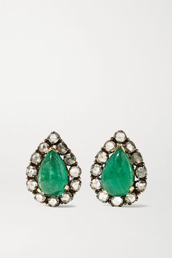 18-karat Gold, Diamond And Emerald Earrings - Silver