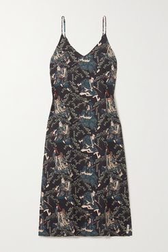 Rie Takeda Printed Organic Cotton-voile Nightdress - Navy