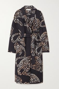 Jag Belted Quilted Printed Voile Robe - Navy