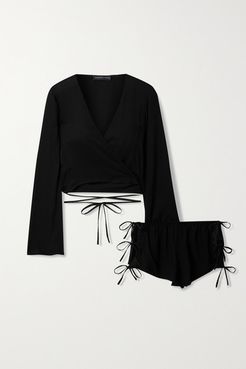 Eva Tie-detailed Crepe Pajama Set - Black