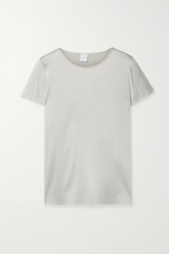 Leisure Cortona Silk-blend Satin T-shirt - Light gray