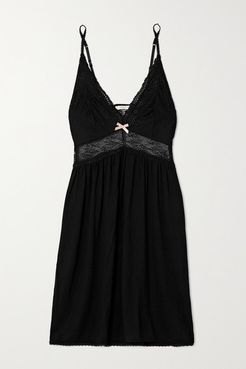 Colette Mademoiselle Lace-trimmed Stretch-modal Chemise - Black