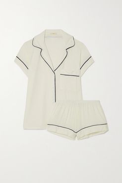 Gisele Piped Stretch-modal Pajama Set - Ivory