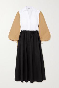 Scacco Color-block Pleated Cotton-poplin Midi Dress - Black