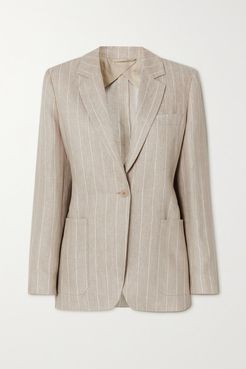 Marisa Pinstriped Linen Blazer - Beige