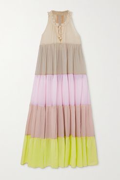Hippy Tiered Color-block Cotton-voile Maxi Dress - Pink