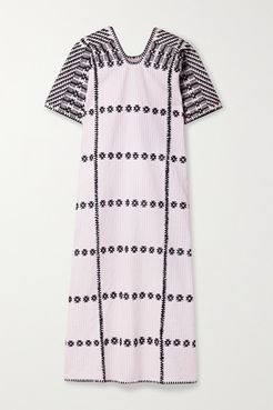 Net Sustain Embroidered Striped Cotton Huipil - Pink