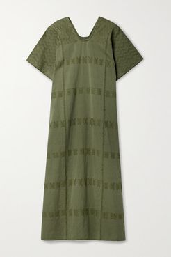 Net Sustain Embroidered Cotton Huipil - Army green