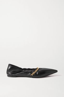 Chain-embellished Leather Point-toe Flats - Black