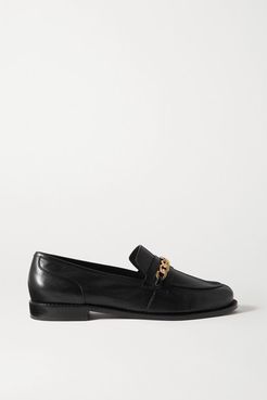 Chain-embellished Leather Loafers - Black