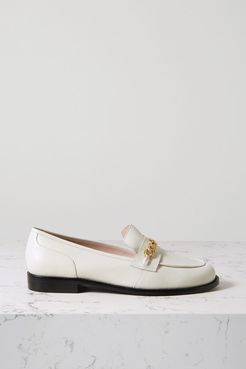 Chain-embellished Leather Loafers - White