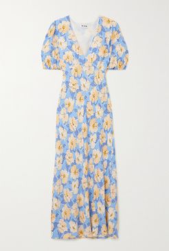 Poppy Floral-print Crepe Midi Dress - Blue