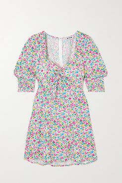 Larissa Bow-detailed Floral-print Crepe Mini Dress - Pink