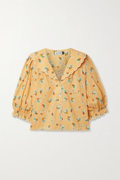 Carly Scalloped Printed Cotton Blouse - Mustard