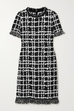 Frayed Jacquard-knit Mini Dress - Black