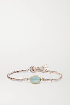 Orbit 14-karat Gold, Sterling Silver, Silk And Aquamarine Bracelet