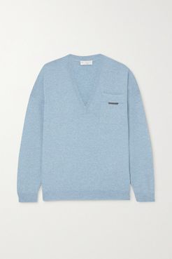 Bead-embellished Cashmere Sweater - Blue