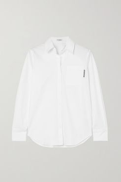 Bead-embellished Stretch Cotton-blend Poplin Shirt - White