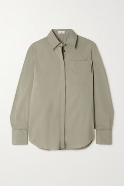 Bead-embellished Stretch Cotton-blend Poplin Shirt - Gray