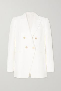 Double-breasted Twill Blazer - White