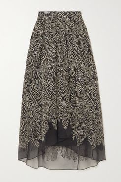 Sequin-embellished Embroidered Silk-chiffon Maxi Skirt - Gray