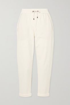 Bead-embellished Cotton-blend Jersey Track Pants - White