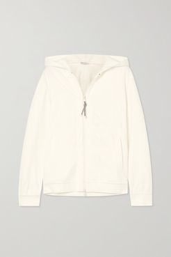 Bead-embellished Cotton-blend Jersey Hoodie - White