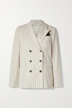 Regimental Double-breasted Pinstriped Cotton-blend Blazer - Beige