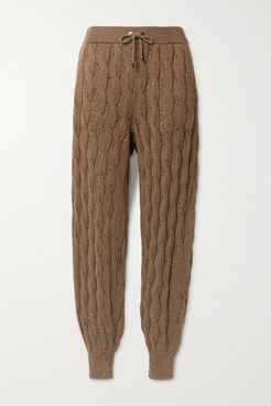 Sequin-embellished Cable-knit Track Pants - Brown