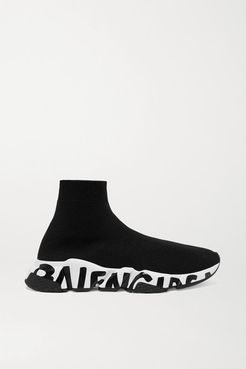 Speed Logo-print Stretch-knit High-top Sneakers - Black