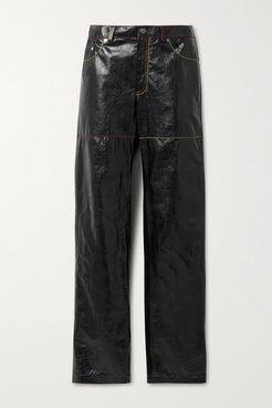 Crinkled-leather Straight-leg Pants - Black