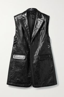 Belted Crinkled-leather Vest - Black