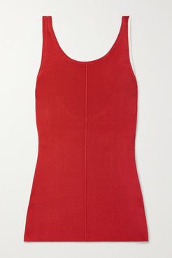 Maggie Two-tone Ribbed-knit Tank - Tomato red