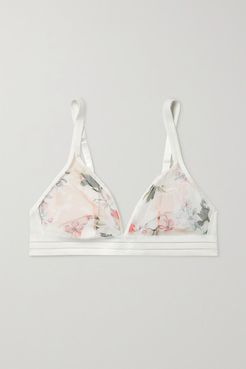 Nufit Floral-print Stretch-tulle And Jersey Soft-cup Triangle Bra - White