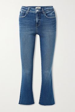 Kendra Cropped Distressed High-rise Flared Jeans - Mid denim