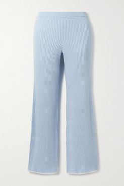 Maddie Ribbed Cotton And Cashmere-blend Track Pants - Light blue